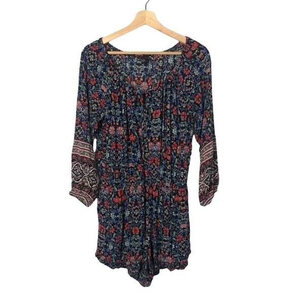 American Eagle Outfitters Blue & Red Floral Long Sleeve Romper L - Picture 1 of 7